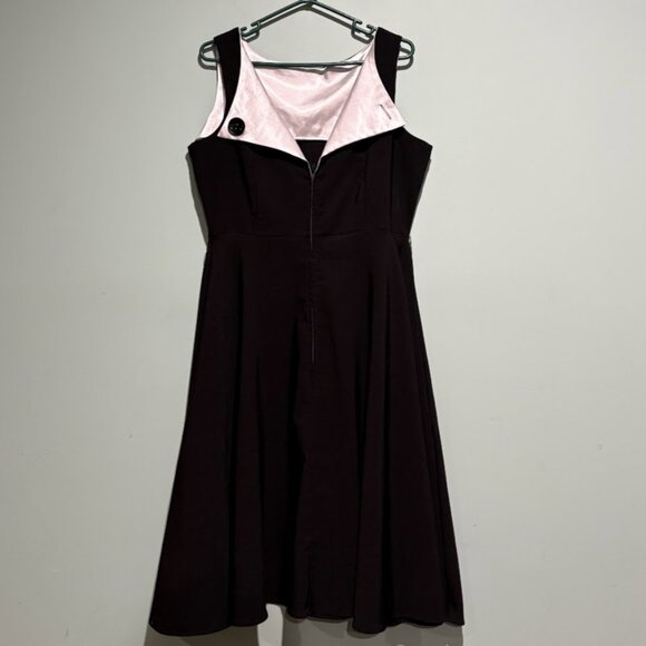 Bettie Page Tatyana Black Dress with White Satin Button Back Fit and Flare pinup - Picture 3 of 3